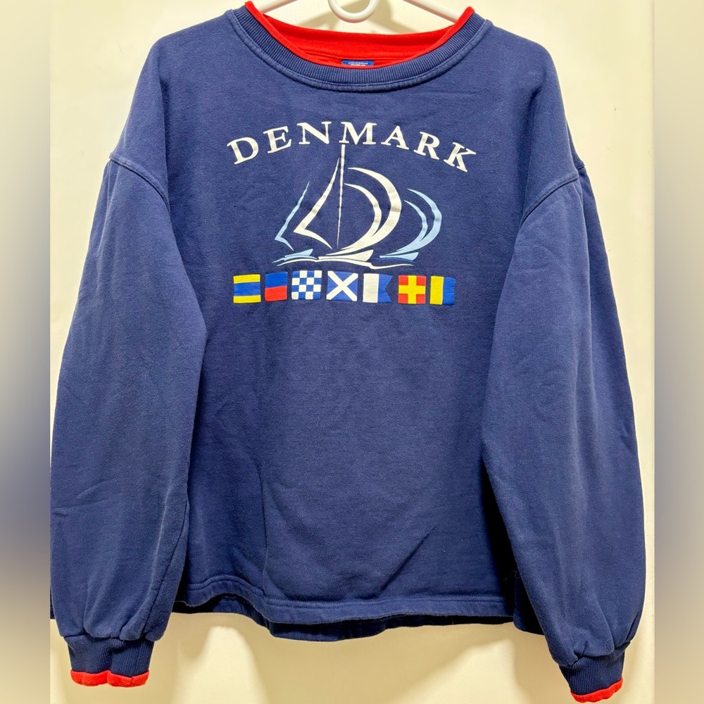 Vintage Denmark Blue Graphic Woman's Sweater | Size XXL